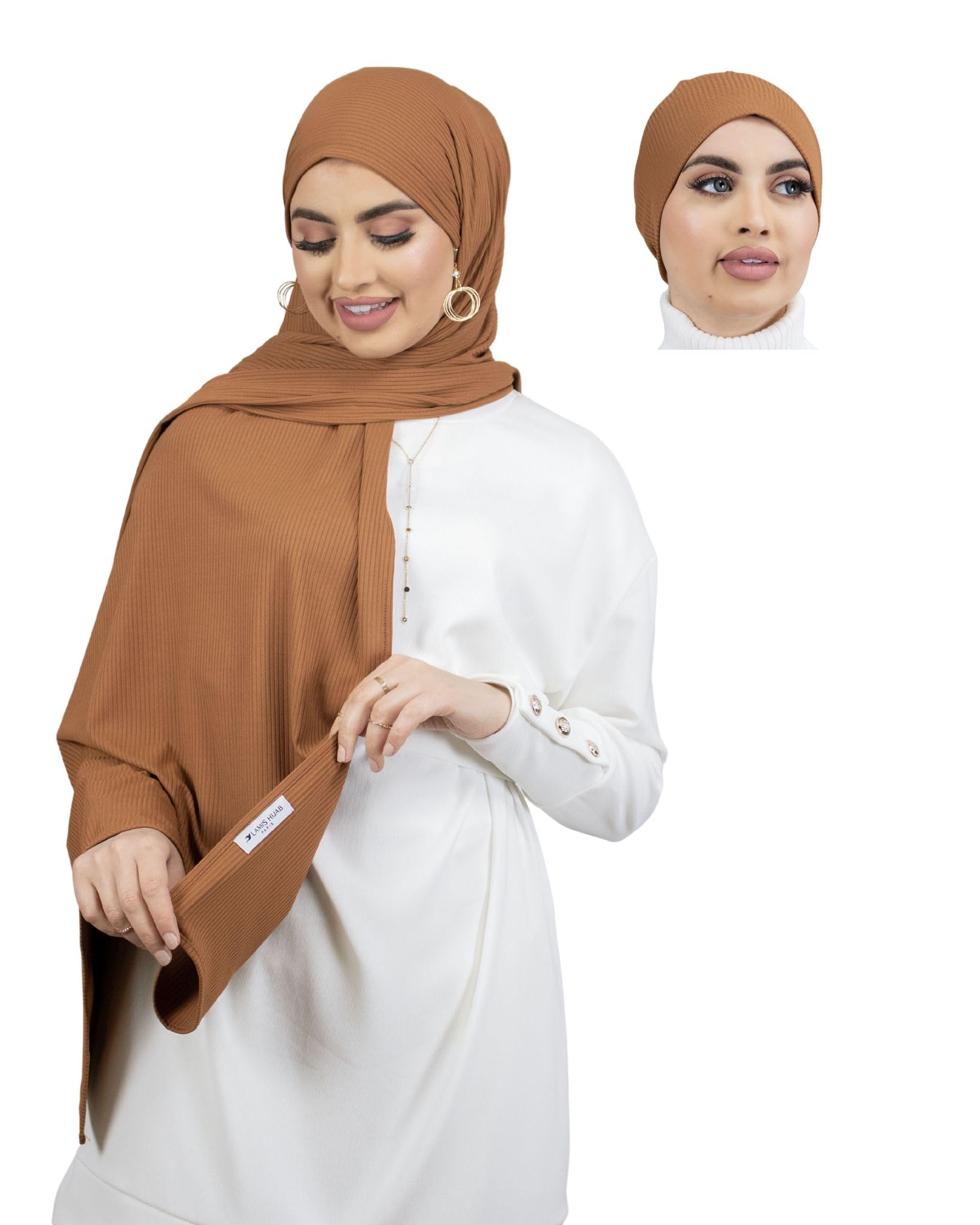 Kit Hijab + Sous-Hijab 2 En 1 LAMISHIJAB® - Jersey Côtelé Premium, Infroissable - Hijab 180x70cm, Sous-hijab Classique Ou Croisé - 2